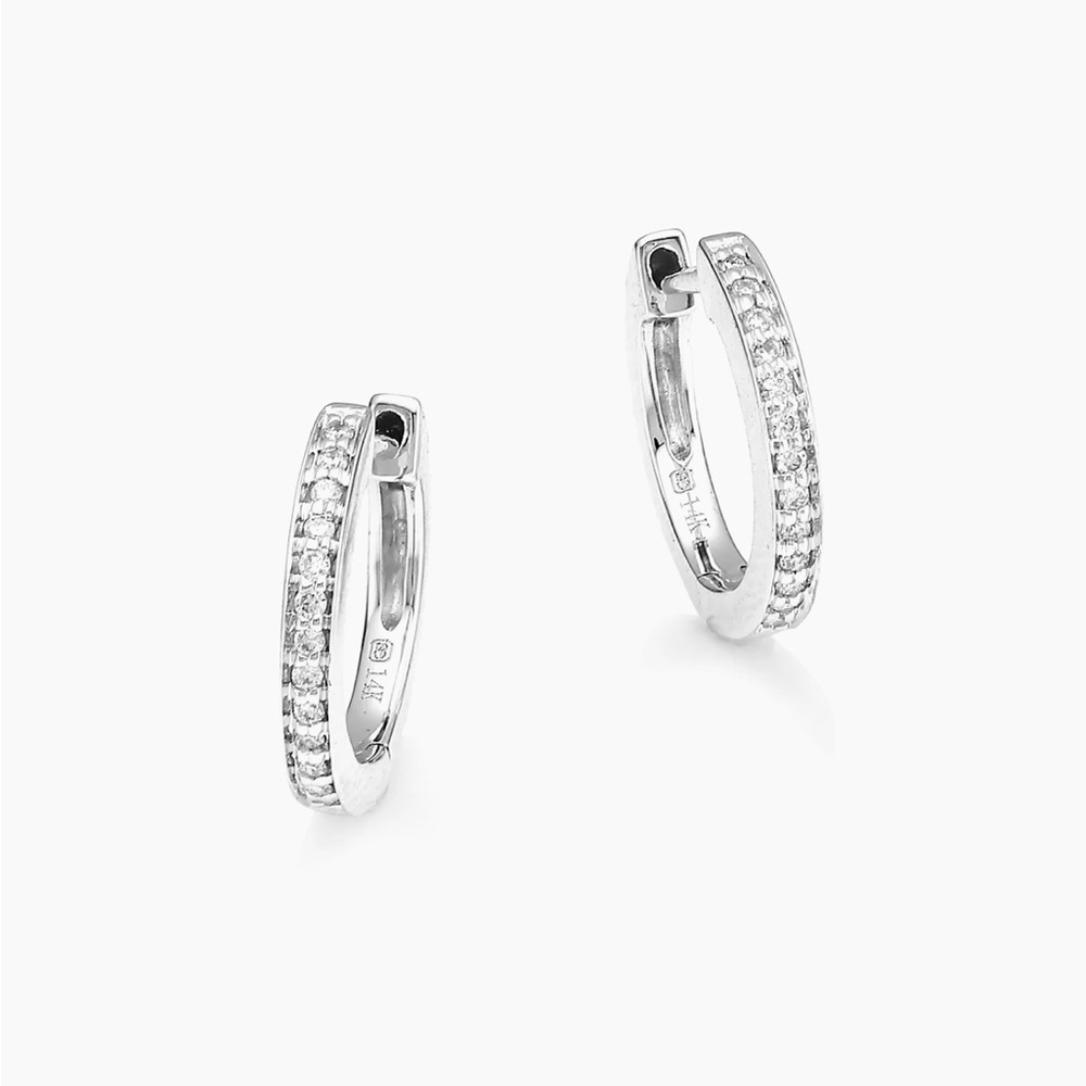 14K White Gold & Diamond Huggie Earrings
